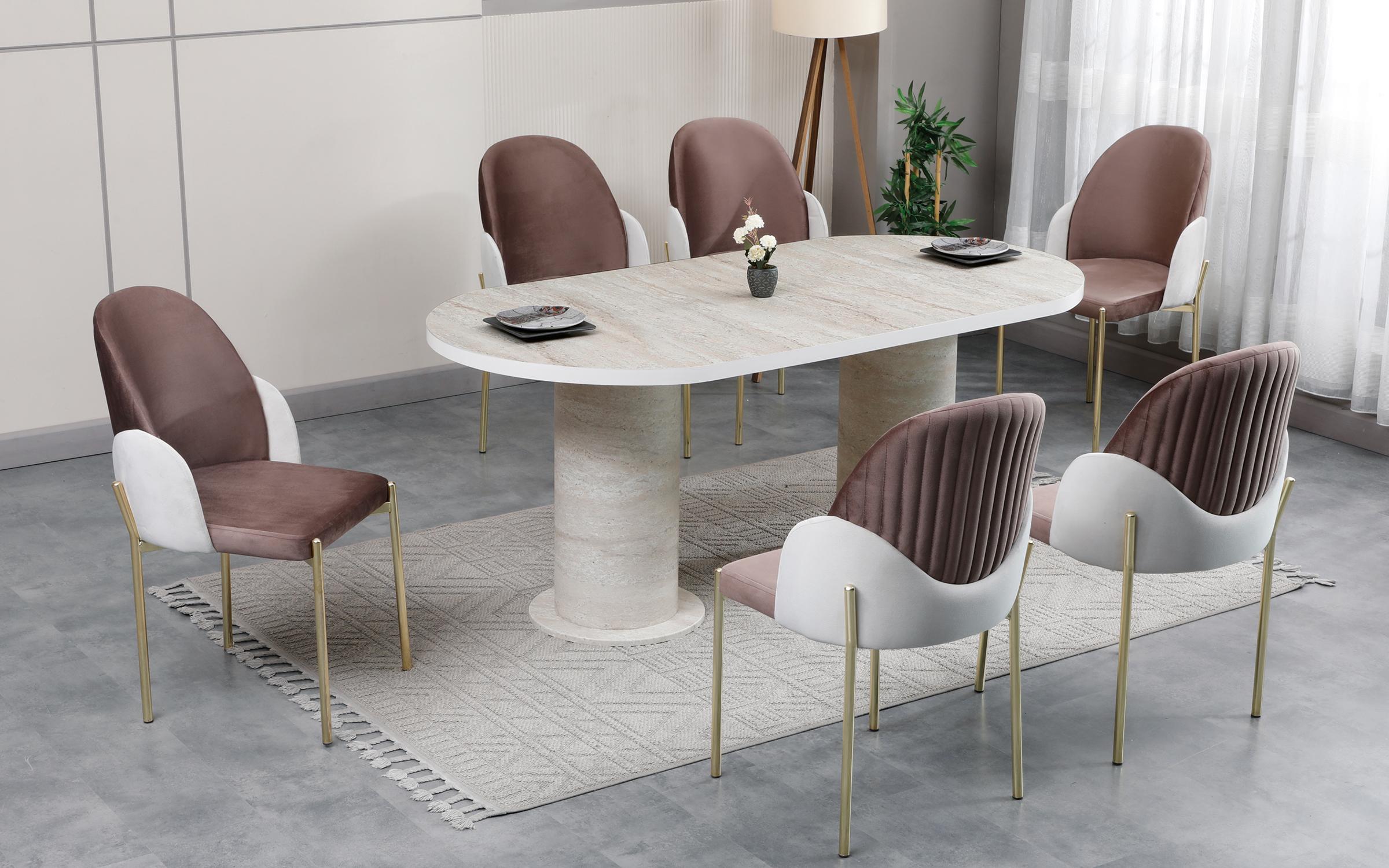 Masa dining Domina, decor marmura travertin  2